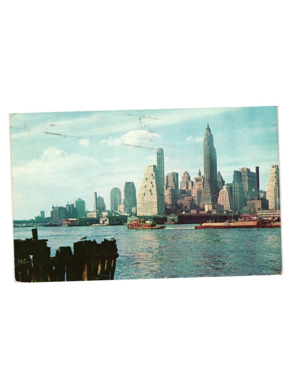 Vintage 1957 New York Lower Manhattan Skyline Postcard Scenic Aerial View Decor